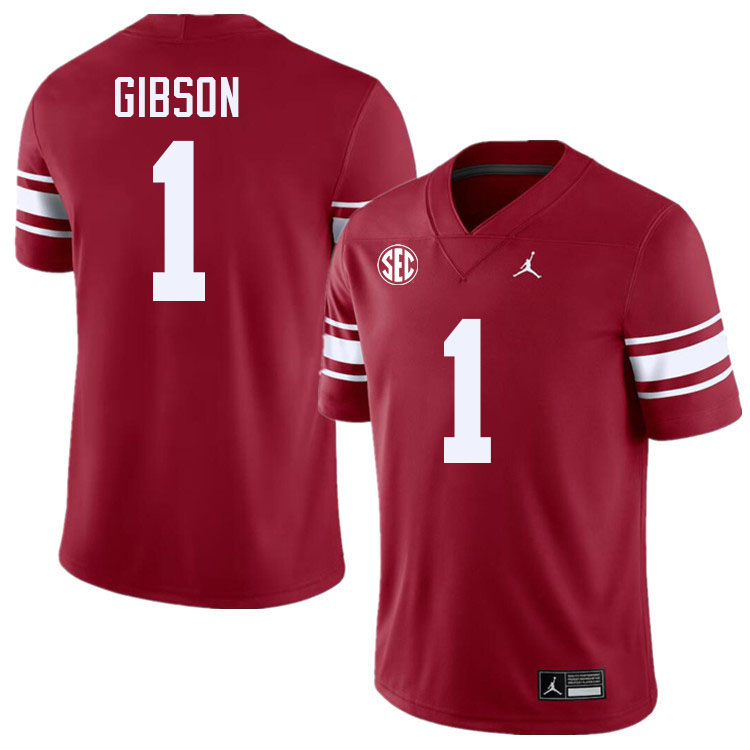 Men #1 Jayden Gibson Oklahoma Sooners 2024 SEC Conference College Football Jerseys-Throwback